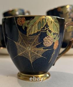 Carlton Ware Royal Blue Bleu Spiders Web Demitasse Cups & Saucers Set Of 11