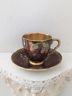Carltonware Fine Bone China Demitasse Cup & Saucer Red Gold Spiderweb Berries
