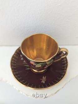 Carltonware Fine Bone China Demitasse Cup & Saucer Red Gold Spiderweb Berries