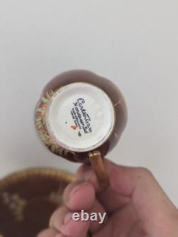 Carltonware Fine Bone China Demitasse Cup & Saucer Red Gold Spiderweb Berries