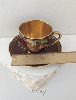 Carltonware Fine Bone China Demitasse Cup & Saucer Red Gold Spiderweb Berries