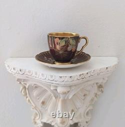 Carltonware Fine Bone China Demitasse Cup & Saucer Red Gold Spiderweb Berries