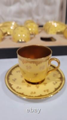 Cased 6 Coalport England Demitasse Cups And Saucers Yellow Gold 4566
