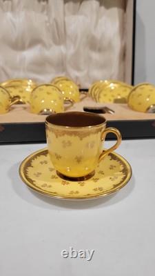 Cased 6 Coalport England Demitasse Cups And Saucers Yellow Gold 4566