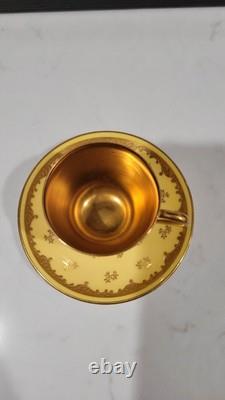 Cased 6 Coalport England Demitasse Cups And Saucers Yellow Gold 4566