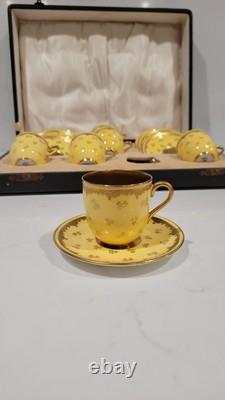 Cased 6 Coalport England Demitasse Cups And Saucers Yellow Gold 4566
