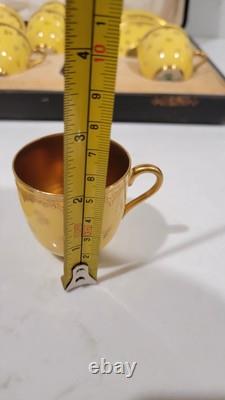 Cased 6 Coalport England Demitasse Cups And Saucers Yellow Gold 4566