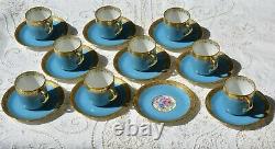 Charles Ahrenfeldt Limoges Demitasse 9 Cups 10 Saucers EXCELLENT Robin Egg Blue