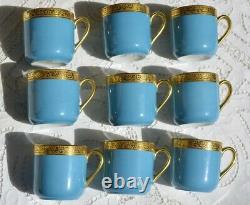 Charles Ahrenfeldt Limoges Demitasse 9 Cups 10 Saucers EXCELLENT Robin Egg Blue