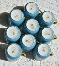 Charles Ahrenfeldt Limoges Demitasse 9 Cups 10 Saucers EXCELLENT Robin Egg Blue