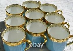 Charles Ahrenfeldt Limoges Demitasse 9 Cups 10 Saucers EXCELLENT Robin Egg Blue