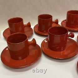 Charles Voltz Vallauris Demitasse Cup Mug Tea Saucer Clay Pottery Set Of 9