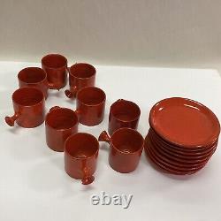 Charles Voltz Vallauris Demitasse Cup Mug Tea Saucer Clay Pottery Set Of 9