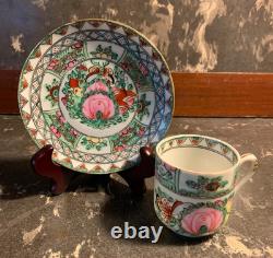 Chinese Famille Rose Medallion Set of 5 Demitasse Cups with Saucers Hand Painted