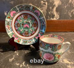 Chinese Famille Rose Medallion Set of 5 Demitasse Cups with Saucers Hand Painted