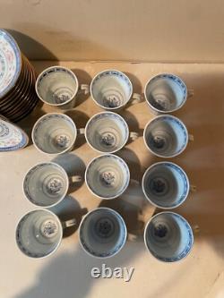 Chinese Rice Grain Pattern Porcelain Demitasse Cups & Saucers 1970's Set 24 VTG