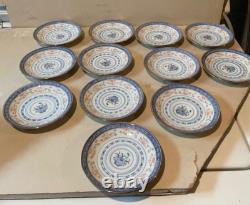 Chinese Rice Grain Pattern Porcelain Demitasse Cups & Saucers 1970's Set 24 VTG