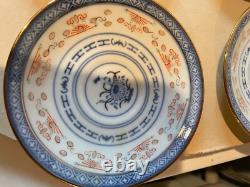 Chinese Rice Grain Pattern Porcelain Demitasse Cups & Saucers 1970's Set 24 VTG