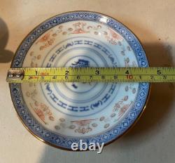 Chinese Rice Grain Pattern Porcelain Demitasse Cups & Saucers 1970's Set 24 VTG