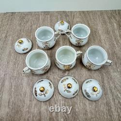 Chocolate Pot de Creme Handled Demitasse Cups Set of 5 with Lids White Gold