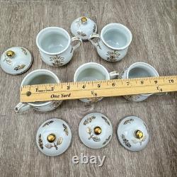 Chocolate Pot de Creme Handled Demitasse Cups Set of 5 with Lids White Gold