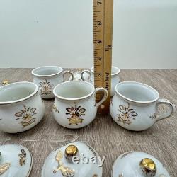Chocolate Pot de Creme Handled Demitasse Cups Set of 5 with Lids White Gold