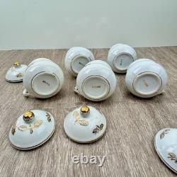Chocolate Pot de Creme Handled Demitasse Cups Set of 5 with Lids White Gold