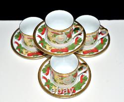 Christian Dior Christmas 4 SETS DEMITASSE CUPS & SAUCERS Very Rare, 1 Flaw, NEW