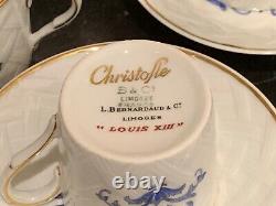 Christofle Bernardaud Limoges Louis XIII Pattern Demitasse Cups and Saucers