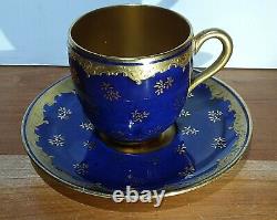 Coalport AD-1750 Demitasse Cup & Saucer England-Cobalt Blue Gold Embossed Gilt