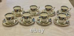 Coalport Bone China Demitasse Cups and Saucers Set of 8 Broadway Blue Pattern