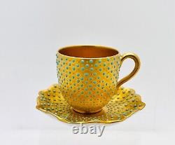 Coalport Demitasse Cup & Saucer Gilt Gold Turquoise Beaded Jewels