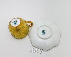 Coalport Demitasse Cup & Saucer Gilt Gold Turquoise Beaded Jewels