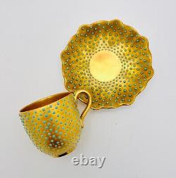 Coalport Demitasse Cup & Saucer Gilt Gold Turquoise Beaded Jewels