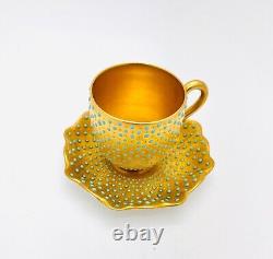 Coalport Demitasse Cup & Saucer Gilt Gold Turquoise Beaded Jewels