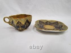 Coalport Jeweled Gold & Black Demitasse Tea Cup & Saucer 1750