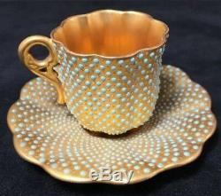 Coalport Porcelain Demitasse Cup & Saucer Jeweled