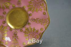 Coalport T253 Pompadour Pink & Raised Beaded Gold Demitasse Cup & Saucer