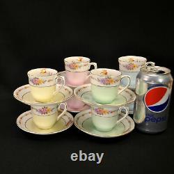 Colclough Set 8 Cups & Saucers Demitasse Color Bands Floral Garlands 1939-1945