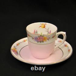 Colclough Set 8 Cups & Saucers Demitasse Color Bands Floral Garlands 1939-1945