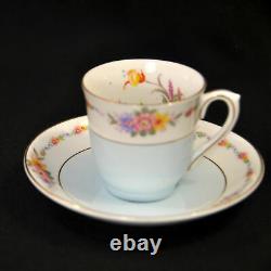 Colclough Set 8 Cups & Saucers Demitasse Color Bands Floral Garlands 1939-1945