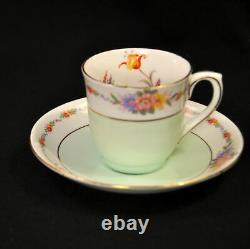 Colclough Set 8 Cups & Saucers Demitasse Color Bands Floral Garlands 1939-1945