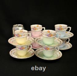 Colclough Set 8 Cups & Saucers Demitasse Color Bands Floral Garlands 1939-1945