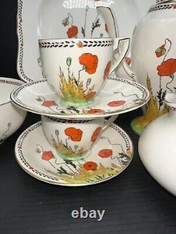 Crown Ducal 1920's A1915 Poppy Demitasse Pot Demitasse Cups Saucers + Extras