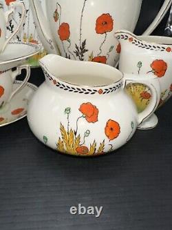 Crown Ducal 1920's A1915 Poppy Demitasse Pot Demitasse Cups Saucers + Extras