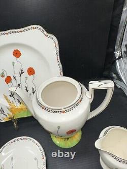 Crown Ducal 1920's A1915 Poppy Demitasse Pot Demitasse Cups Saucers + Extras