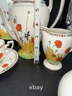 Crown Ducal 1920's A1915 Poppy Demitasse Pot Demitasse Cups Saucers + Extras