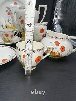 Crown Ducal 1920's A1915 Poppy Demitasse Pot Demitasse Cups Saucers + Extras