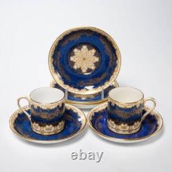Crown Staffordshire Cobalt Blue Gold Bone China Demitasse Espresso Cups Saucers