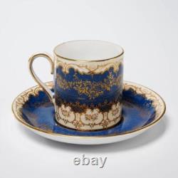 Crown Staffordshire Cobalt Blue Gold Bone China Demitasse Espresso Cups Saucers